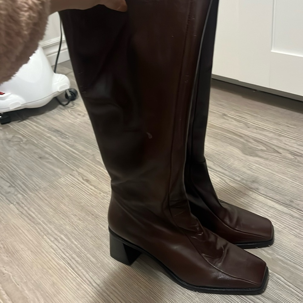 Brown tall shaft boots
